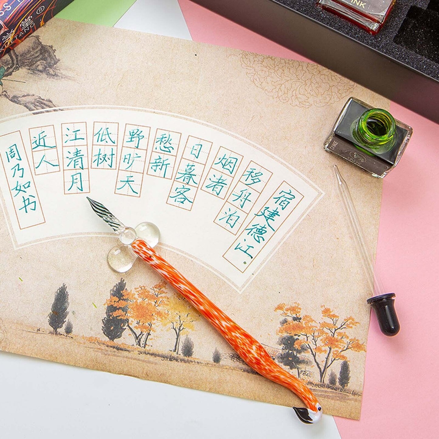 Crystal Flamingo Glass Dip Pen Ink Set Gift Pack Signature Dipping Calligraphy