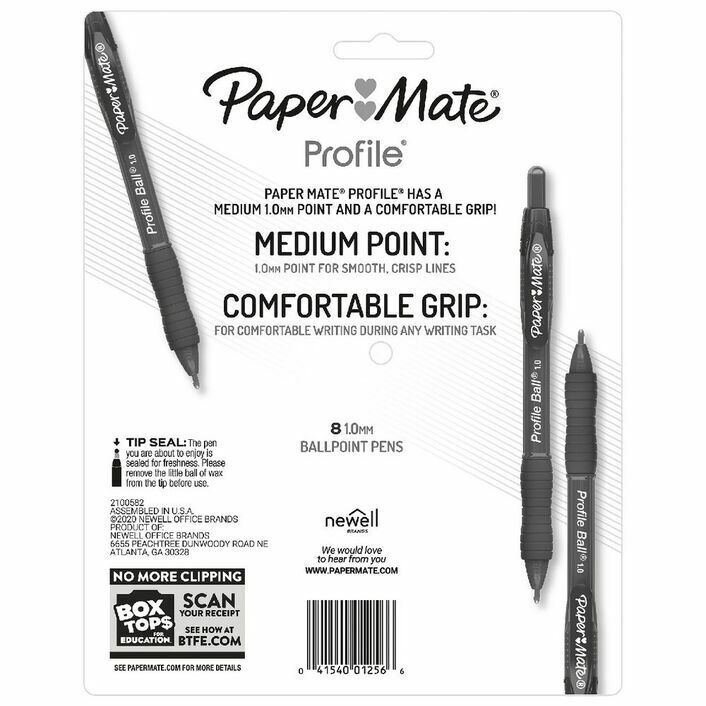 12 x PaperMate Profile Retractable Ballpoint Pens 1.0mm/0.7mm Black/Blue/Red