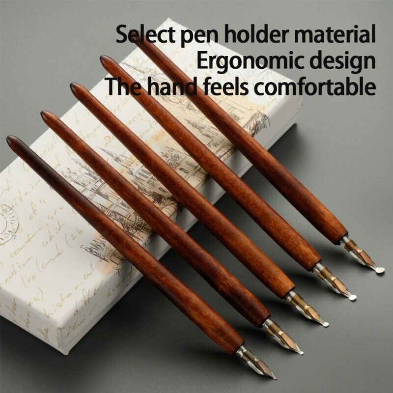 Antique Oblique Caligraphy Pen Wood English Script Handed Dip Pen for Writing