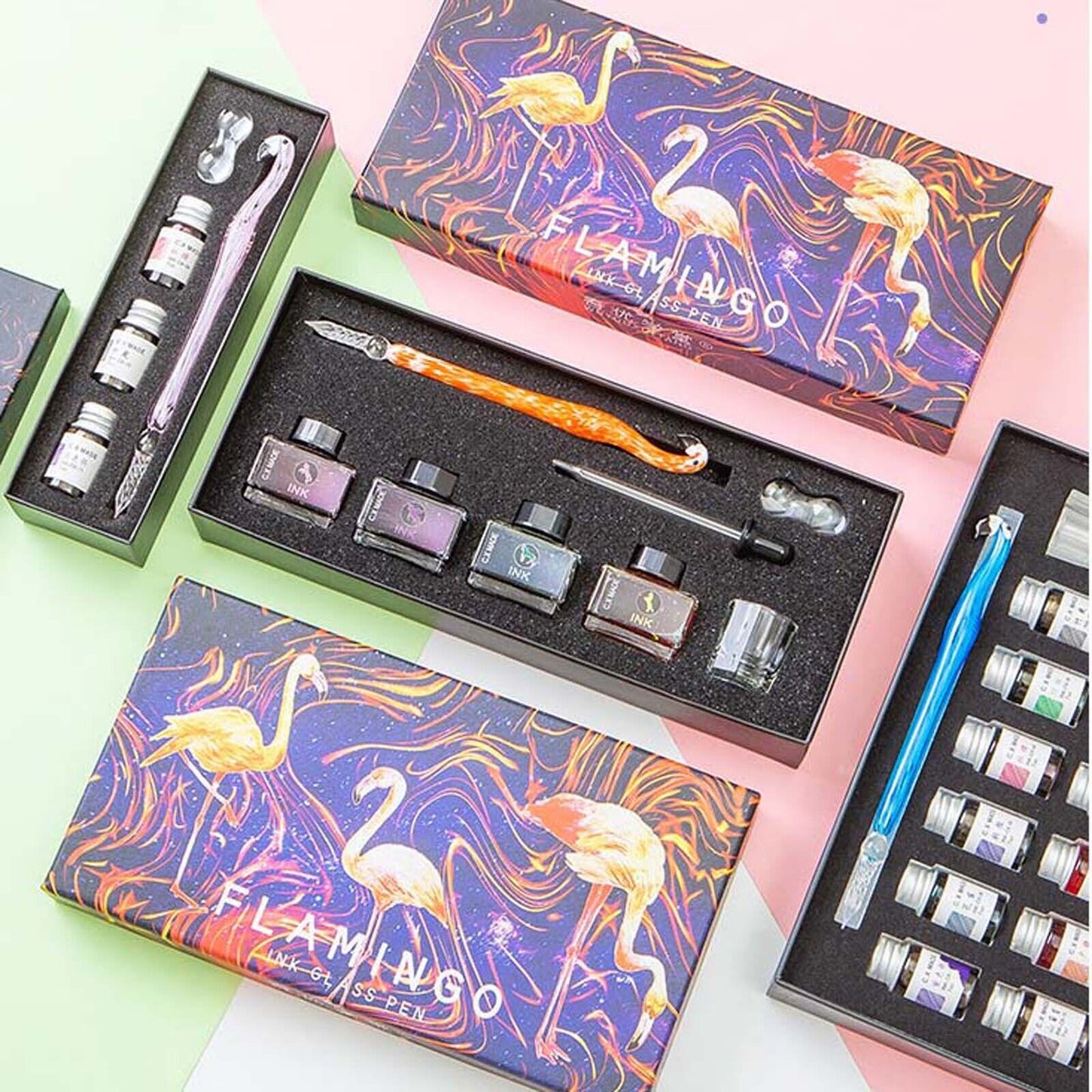 Crystal Flamingo Glass Dip Pen Ink Set Gift Pack Signature Dipping Calligraphy