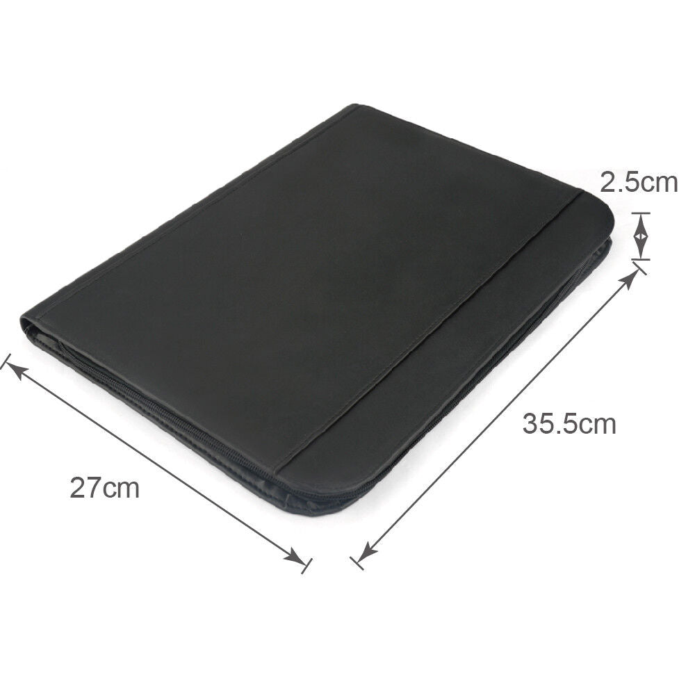 Padfolio A4 Portfolio A4 Leather Zippered Writing Pad with Pocket and Card Slot