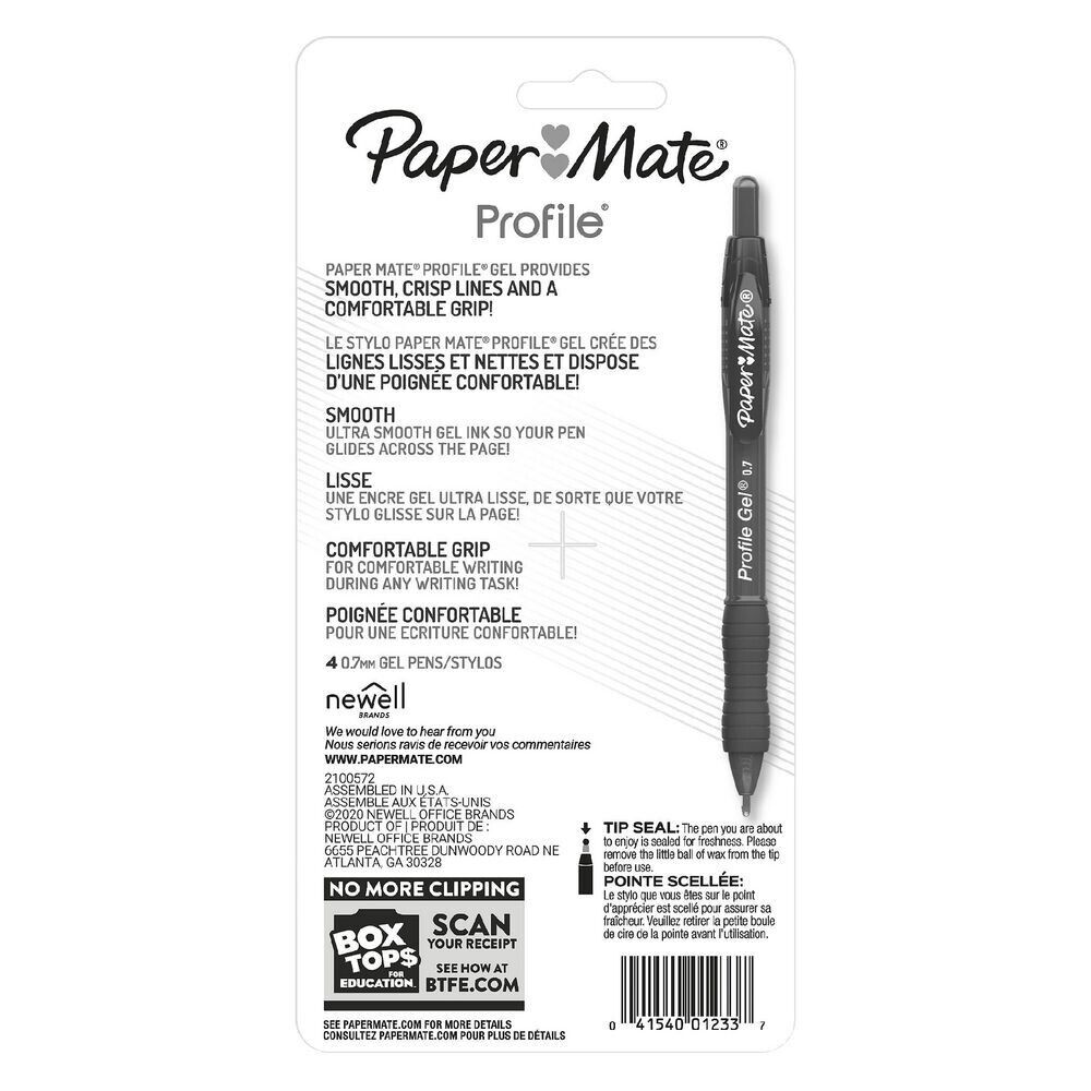 4 x PaperMate Profile Retractable Ballpoint Pens 0.7mm Black/Blue/Red