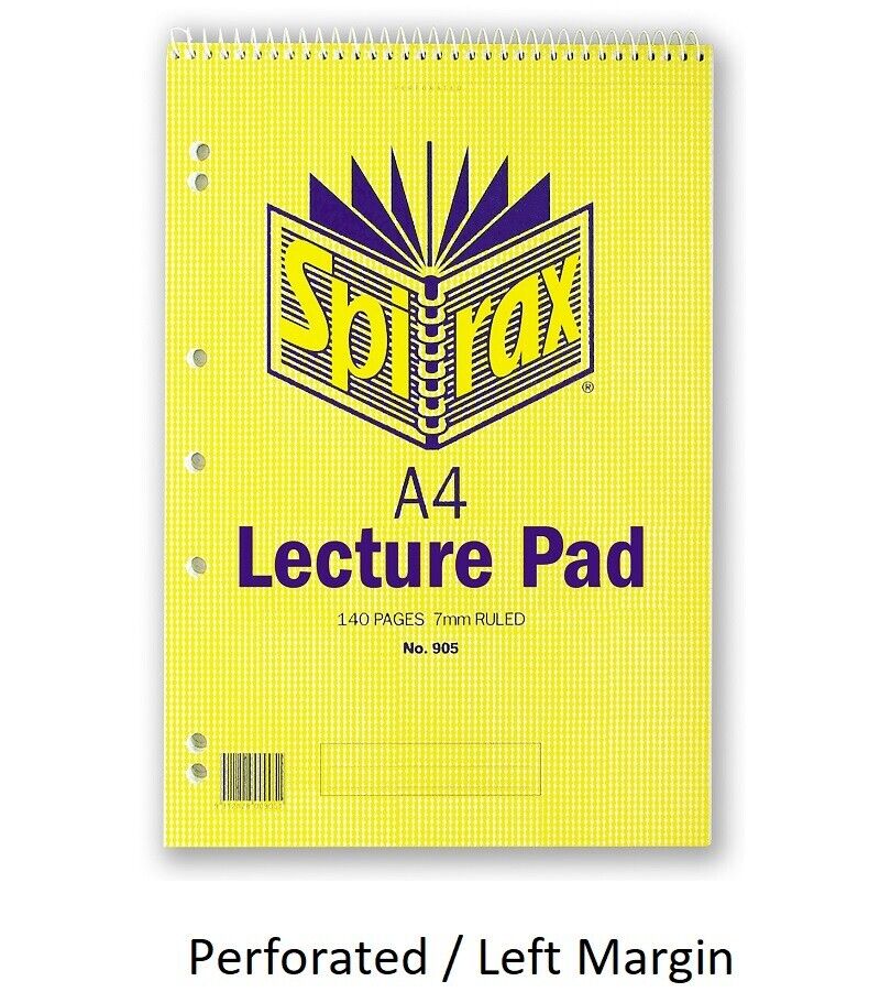 Spirax 905 Spiral Lecture Pad 40900 Ruled 7mm 140 Page 7 Hole Blue Margin B363