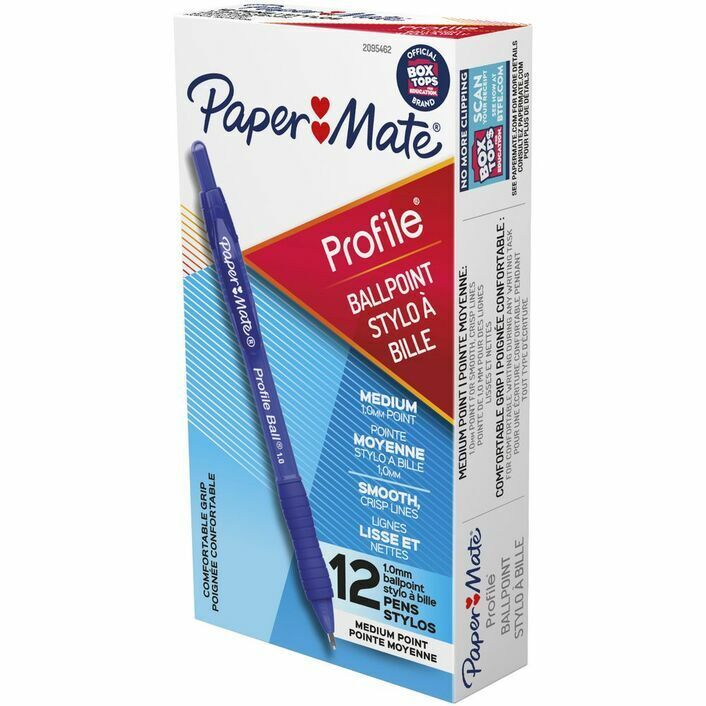 12 x PaperMate Profile Retractable Ballpoint Pens 1.0mm/0.7mm Black/Blue/Red