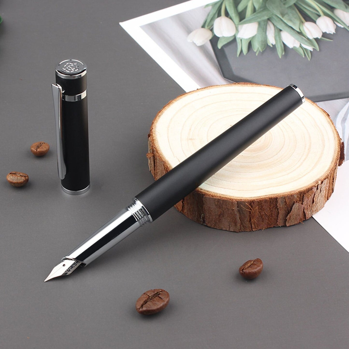 Metal Fountain Pen Fine Nib 0.5 mm Iridium Tip Notebook Gift Set Free Engraving