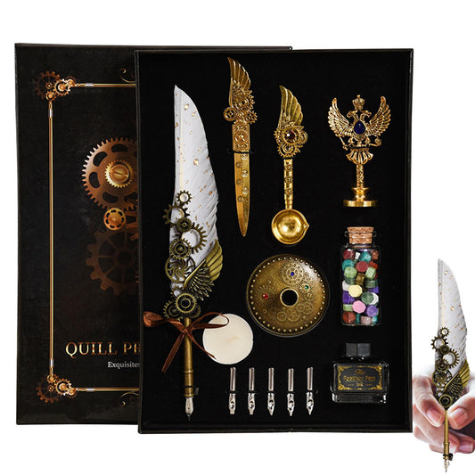 Pen Set Calligraphy Quill Feather Ink Set and Writing Antique Vintage Nibs gift