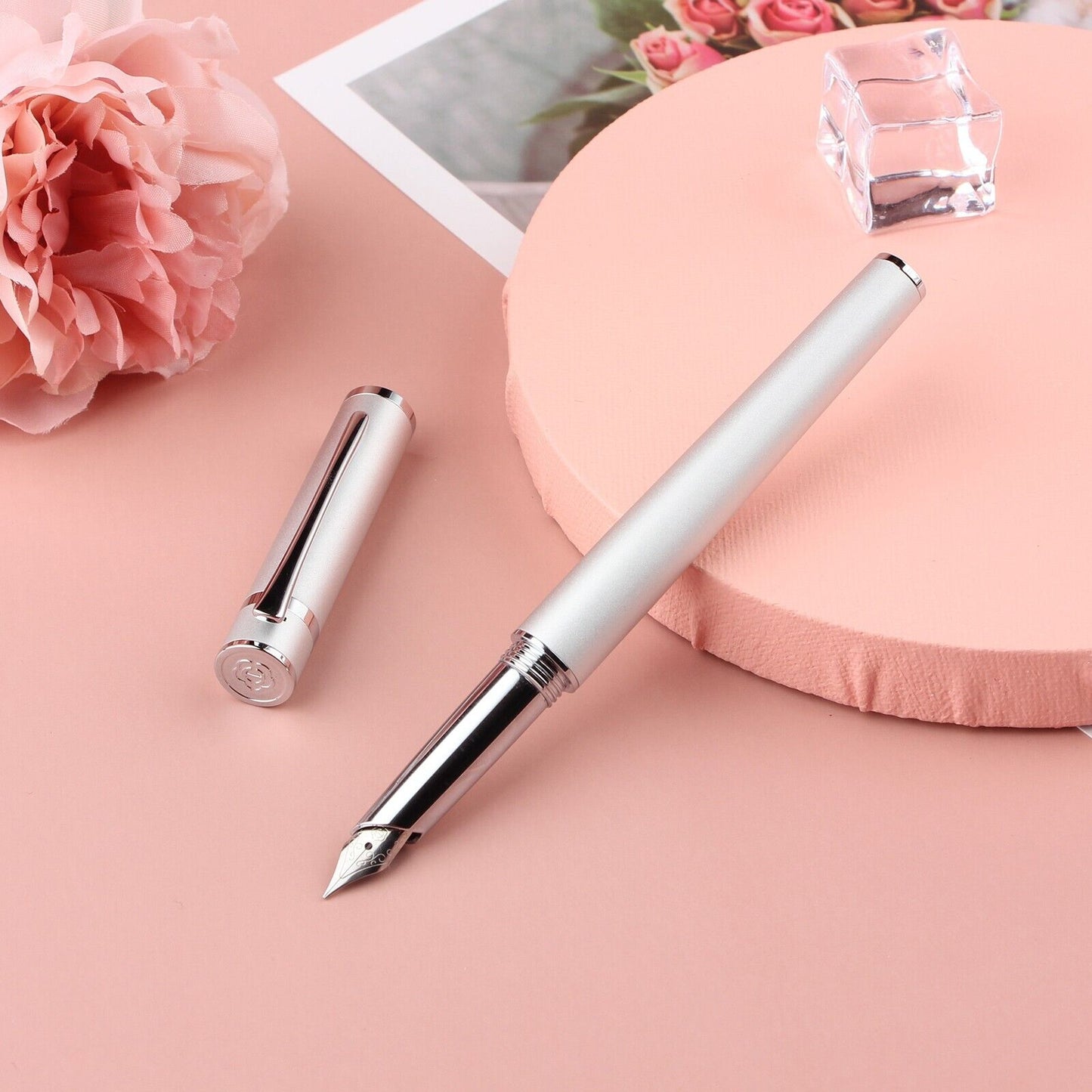Metal White Fountain Pen Fine Nib 0.5 mm Iridium Tip Personalised Free Engraving