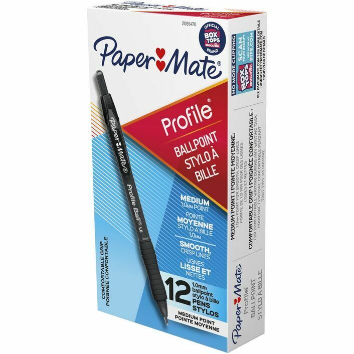12 x PaperMate Profile Retractable Ballpoint Pens 1.0mm/0.7mm Black/Blue/Red