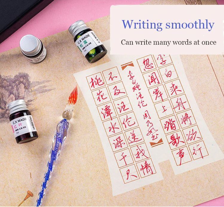 Crystal Glitter Glass Dipping Dip Pen Writing Set Gift Pack Fountain Calligraphy