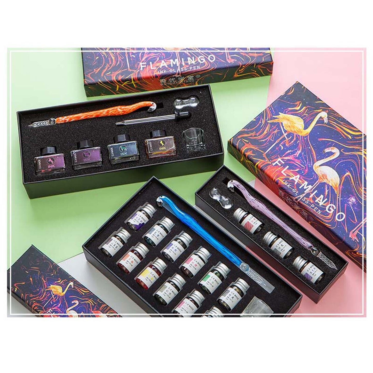 Crystal Flamingo Glass Dip Pen Ink Set Gift Pack Signature Dipping Calligraphy