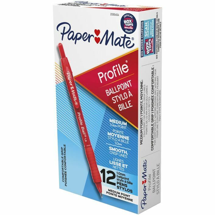 12 x PaperMate Profile Retractable Ballpoint Pens 1.0mm/0.7mm Black/Blue/Red