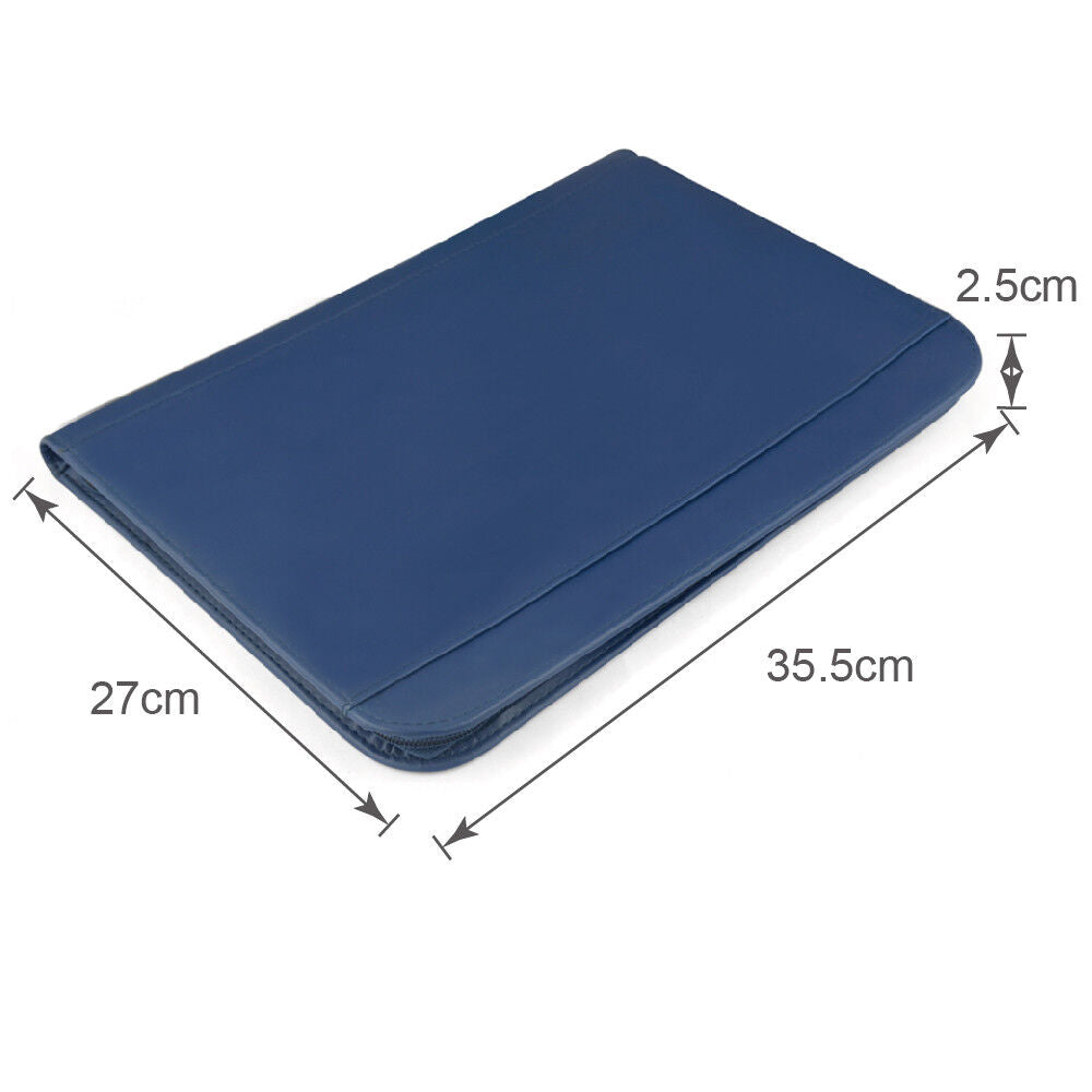 Padfolio A4 Portfolio A4 Leather Zippered Writing Pad with Pocket and Card Slot
