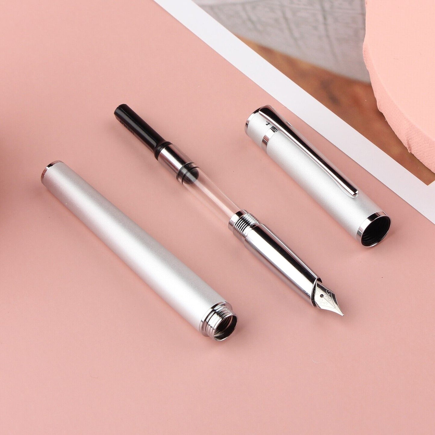 Metal White Fountain Pen Fine Nib 0.5 mm Iridium Tip Personalised Free Engraving