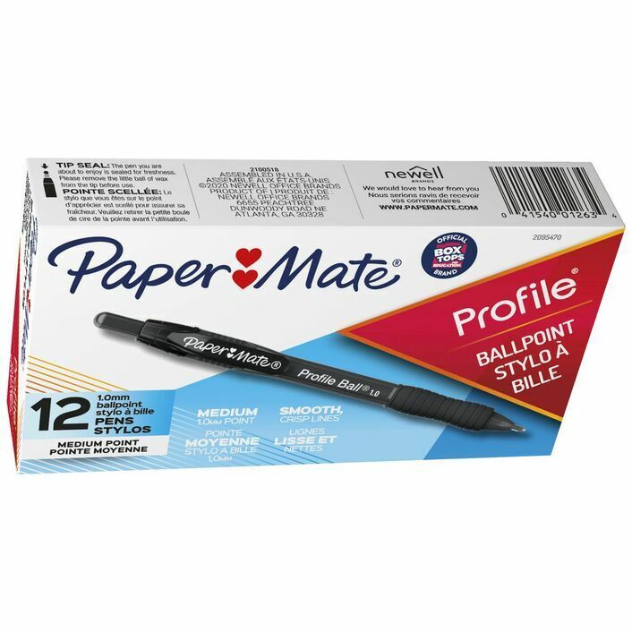 12 x PaperMate Profile Retractable Ballpoint Pens 1.0mm/0.7mm Black/Blue/Red