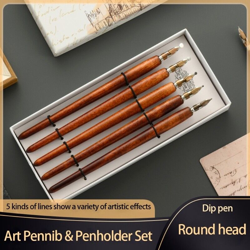 Antique Oblique Caligraphy Pen Wood English Script Handed Dip Pen for Writing