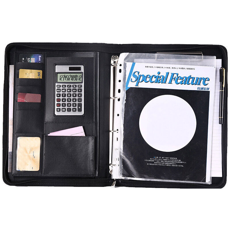 A4 Multifunctional Folder PU Leather Zipper Bag