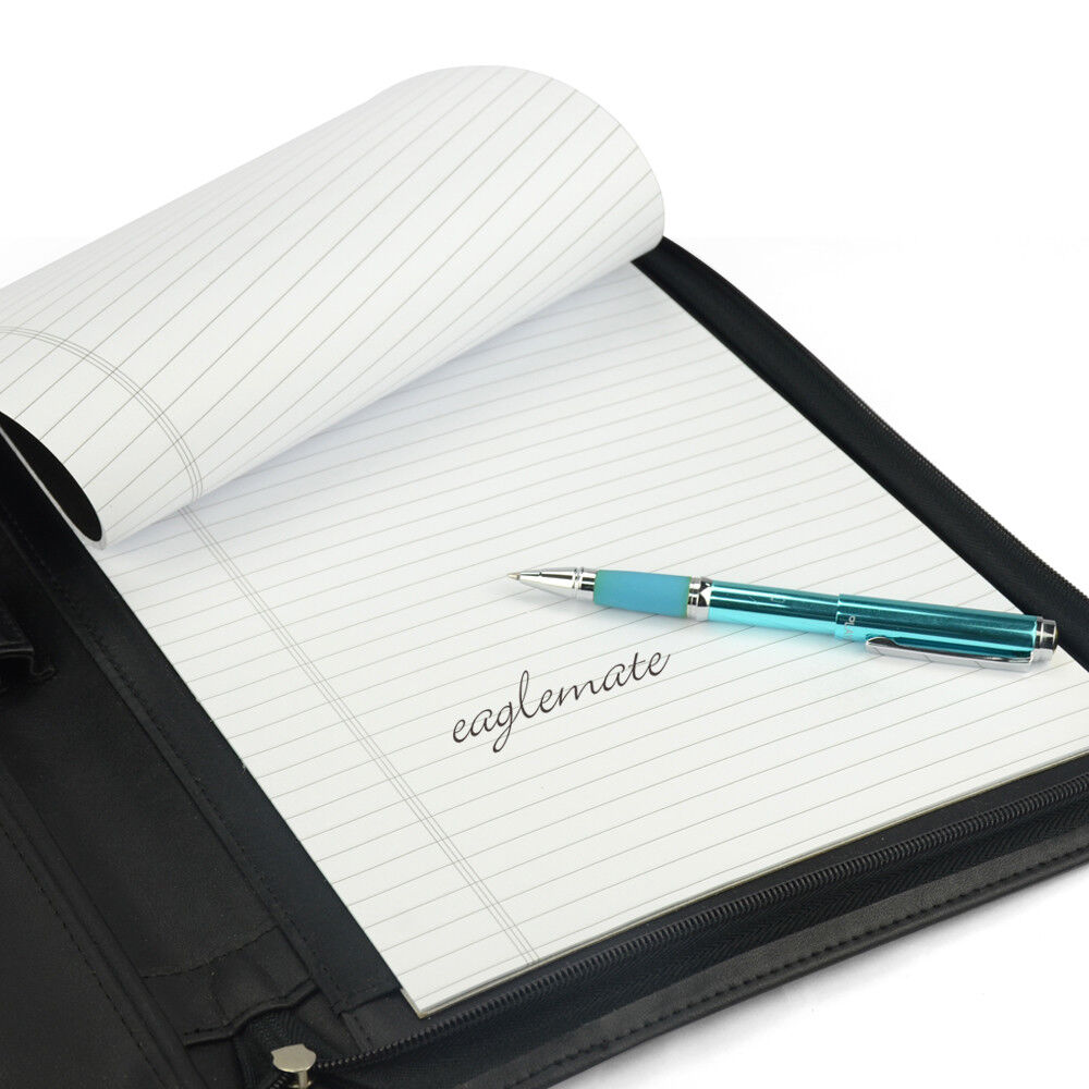 Padfolio A4 Portfolio A4 Leather Zippered Writing Pad with Pocket and Card Slot