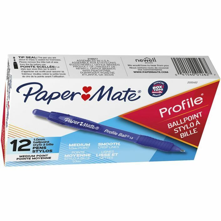 12 x PaperMate Profile Retractable Ballpoint Pens 1.0mm/0.7mm Black/Blue/Red