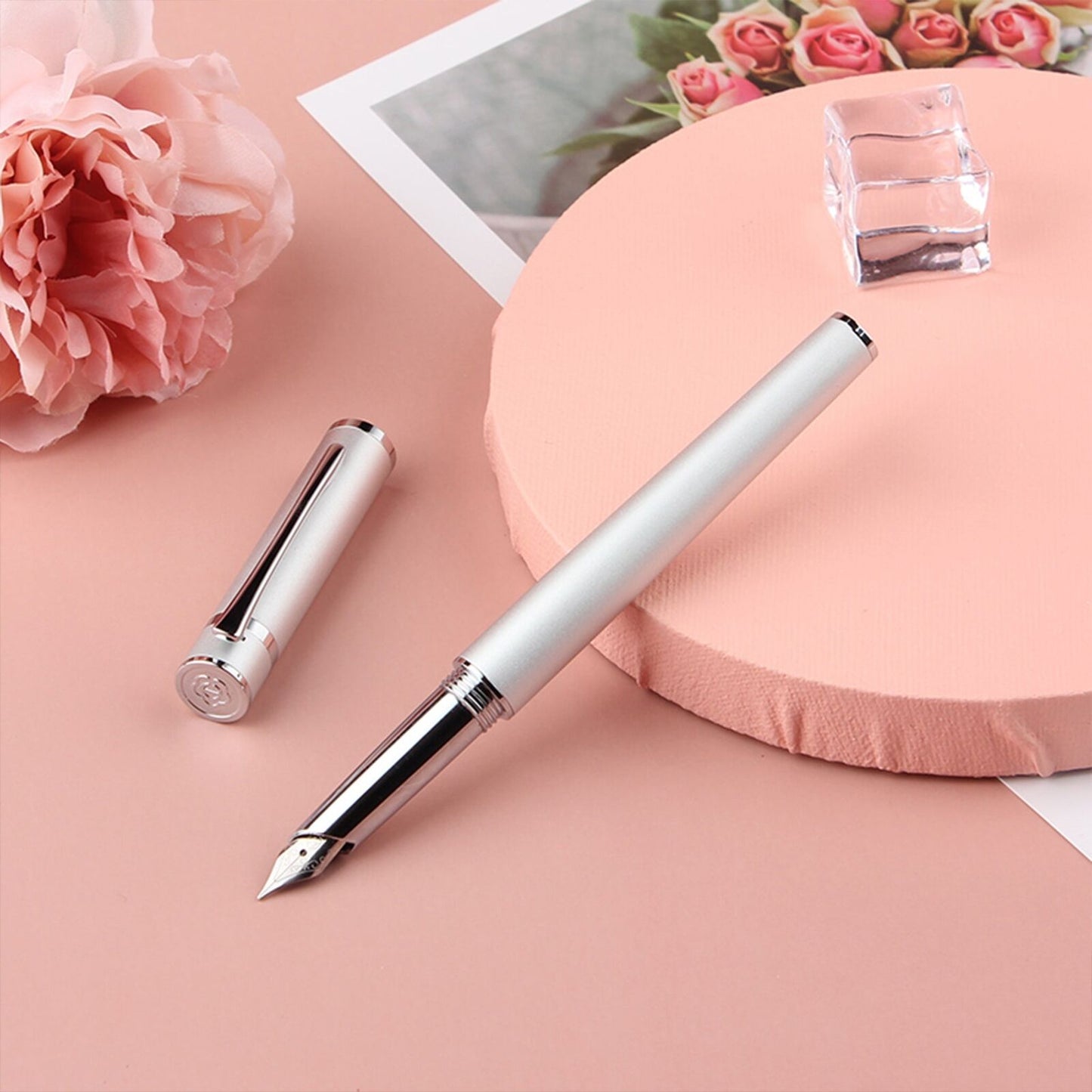 Metal Fountain Pen Fine Nib 0.5 mm Iridium Tip Notebook Gift Set Free Engraving