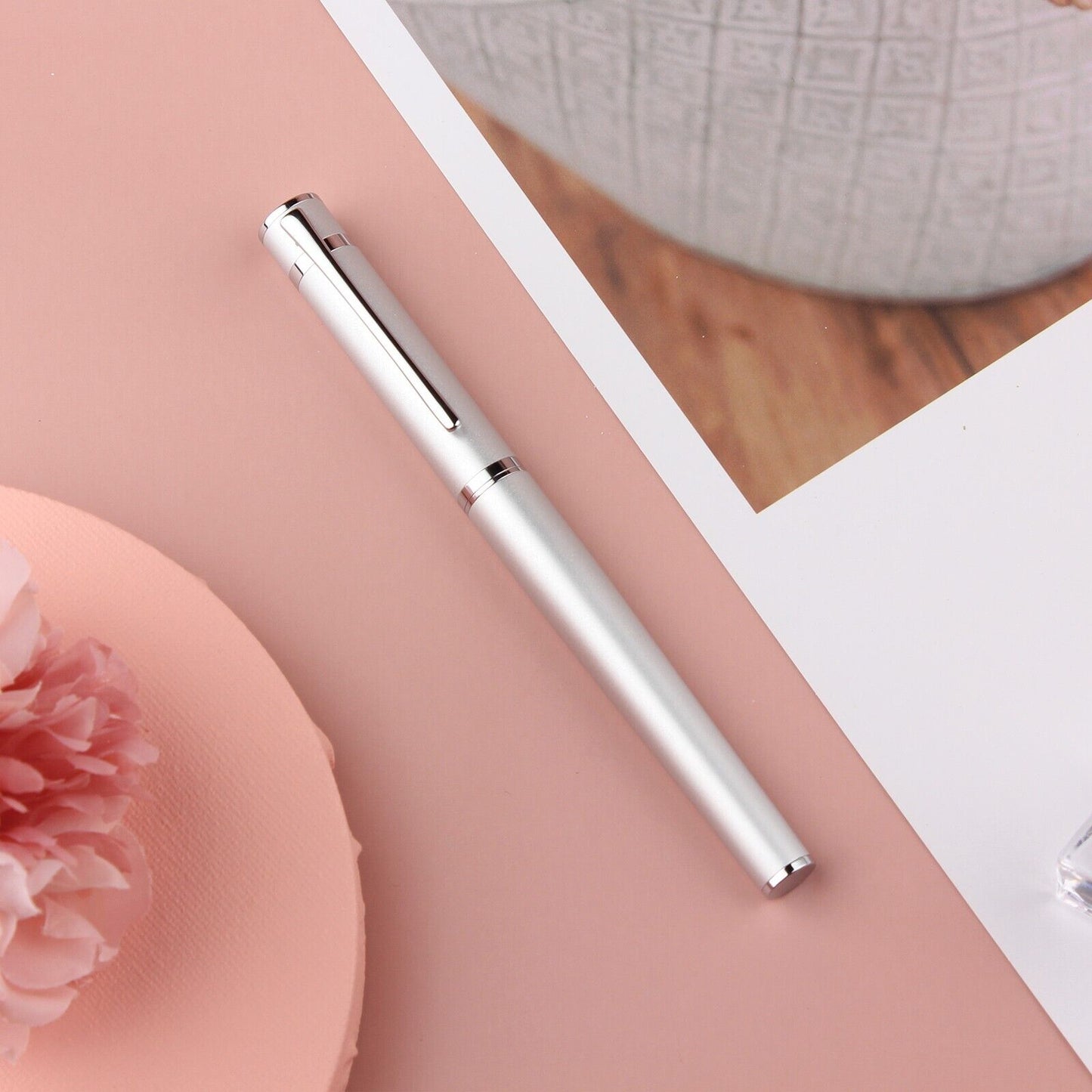 Metal White Fountain Pen Fine Nib 0.5 mm Iridium Tip Personalised Free Engraving