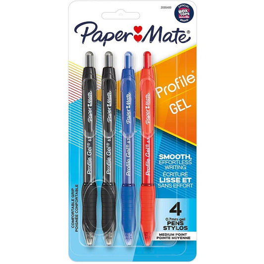 4 x PaperMate Profile Retractable Ballpoint Pens 0.7mm Black/Blue/Red