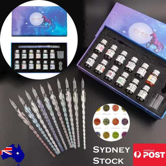 Crystal Glitter Glass Dipping Dip Pen Writing Set Gift Pack Fountain Calligraphy