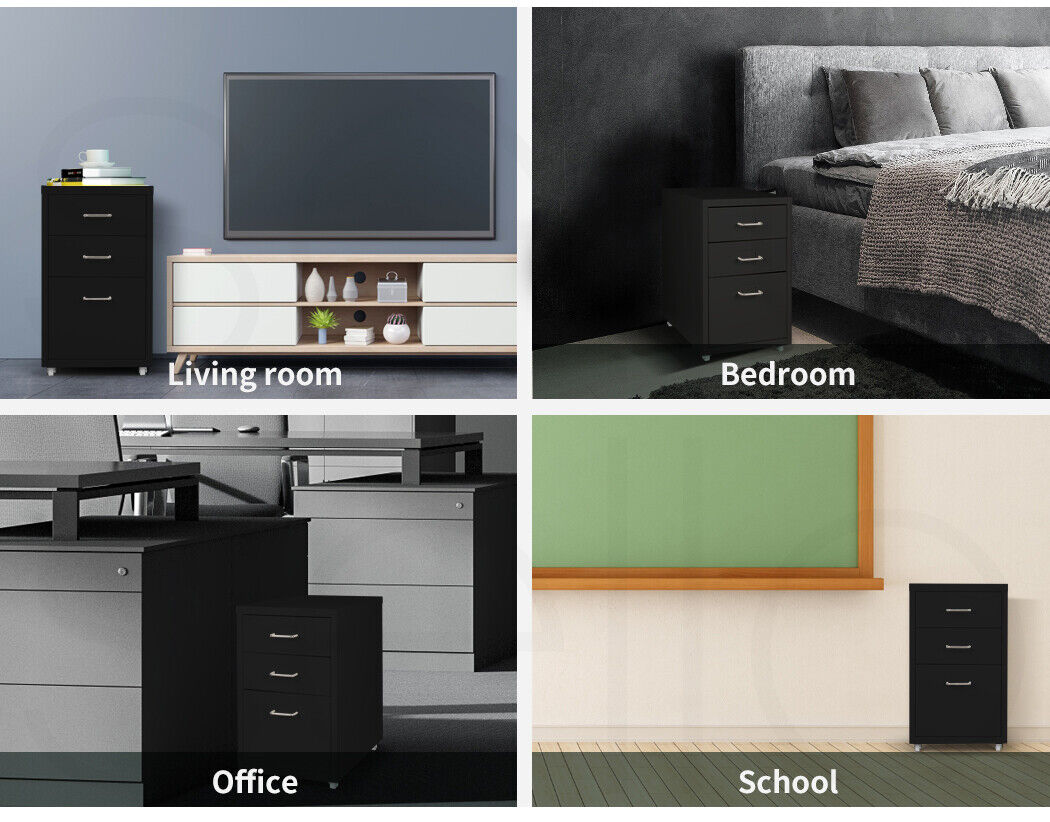 Levede 3 Drawer Office Storage Cabinet Black