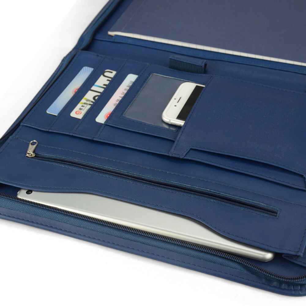 Padfolio A4 Portfolio A4 Leather Zippered Writing Pad with Pocket and Card Slot