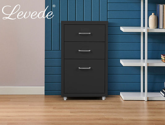 Levede 3 Drawer Office Storage Cabinet Black