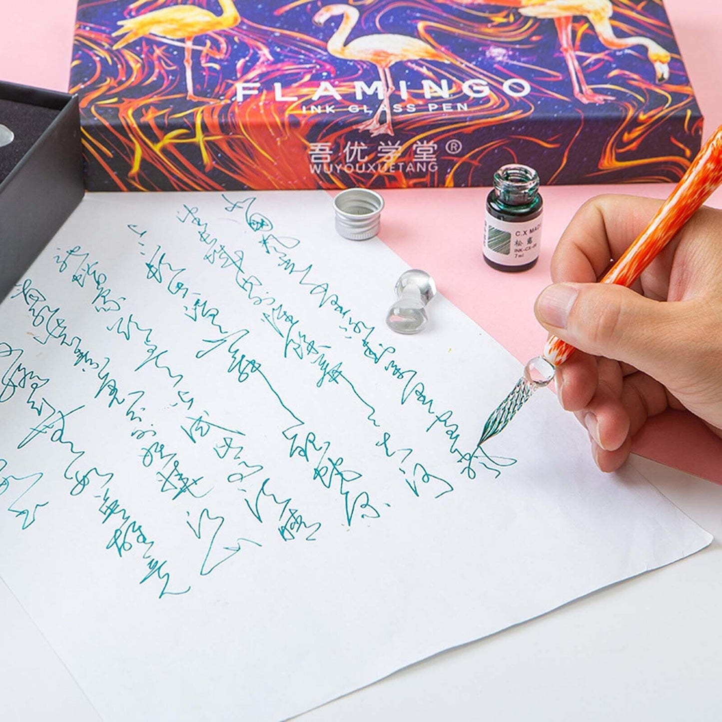 Crystal Flamingo Glass Dip Pen Ink Set Gift Pack Signature Dipping Calligraphy