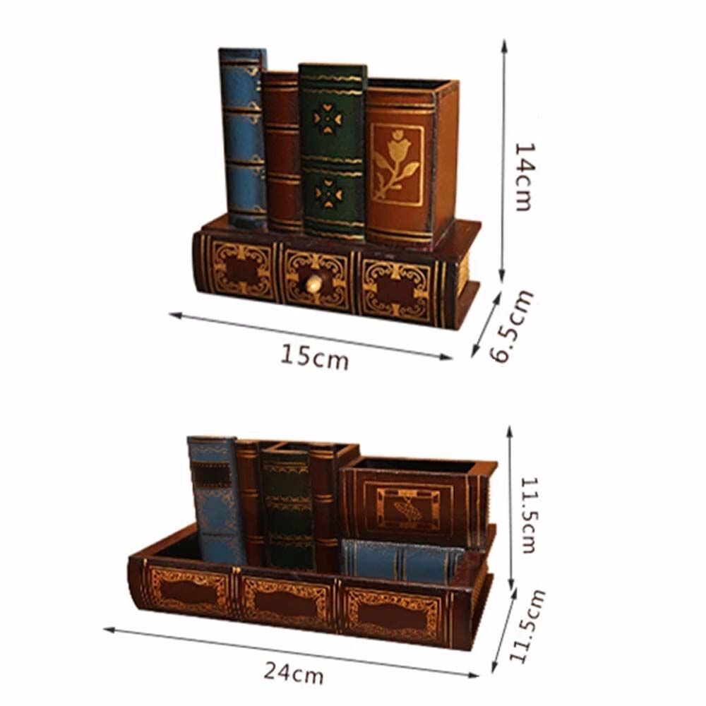Retro Wood Pen Holder Book Shaped Desk Organizer For Stationery Office Decor