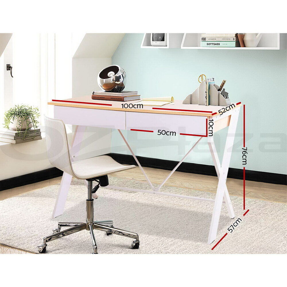 Artiss XAXA Computer Desk Drawer Home Office Study Table Oak 100CM