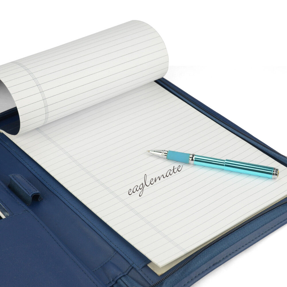 Padfolio A4 Portfolio A4 Leather Zippered Writing Pad with Pocket and Card Slot