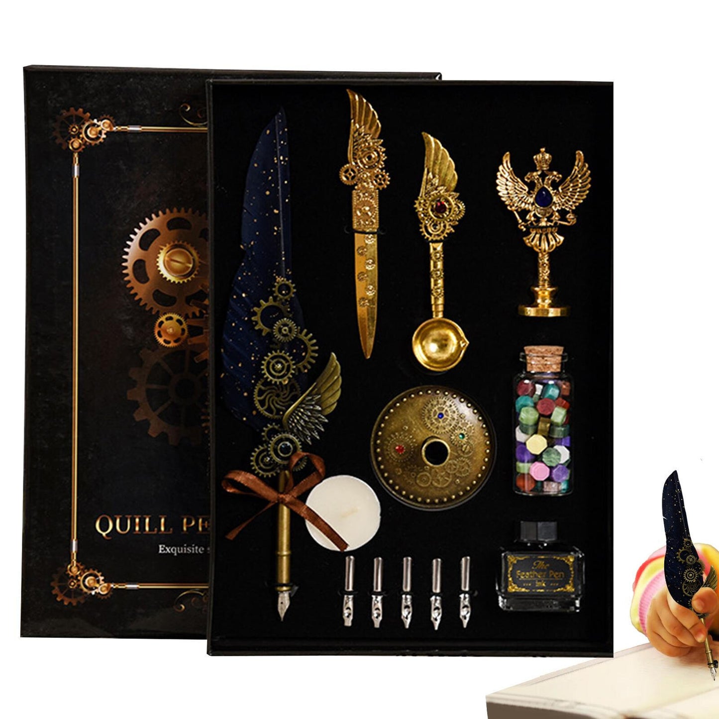 Pen Set Calligraphy Quill Feather Ink Set and Writing Antique Vintage Nibs gift