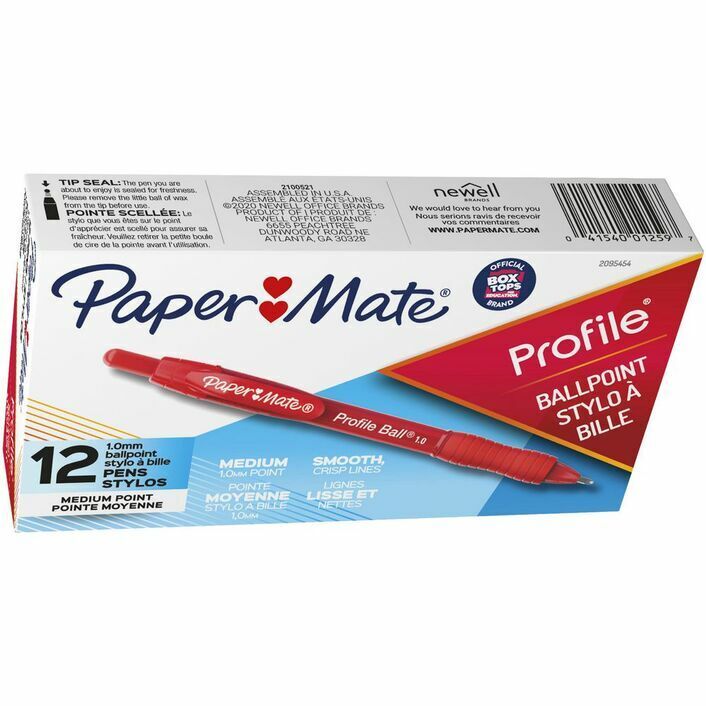 12 x PaperMate Profile Retractable Ballpoint Pens 1.0mm/0.7mm Black/Blue/Red