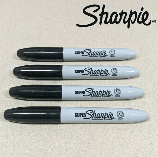 4 x Super Sharpie Permanent Marker Bullet Point 1.5mm Bold Black 33001