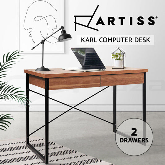 Artiss Karl Computer Desk Drawer Cabinet Home Office Study Table - Walnut 100CM
