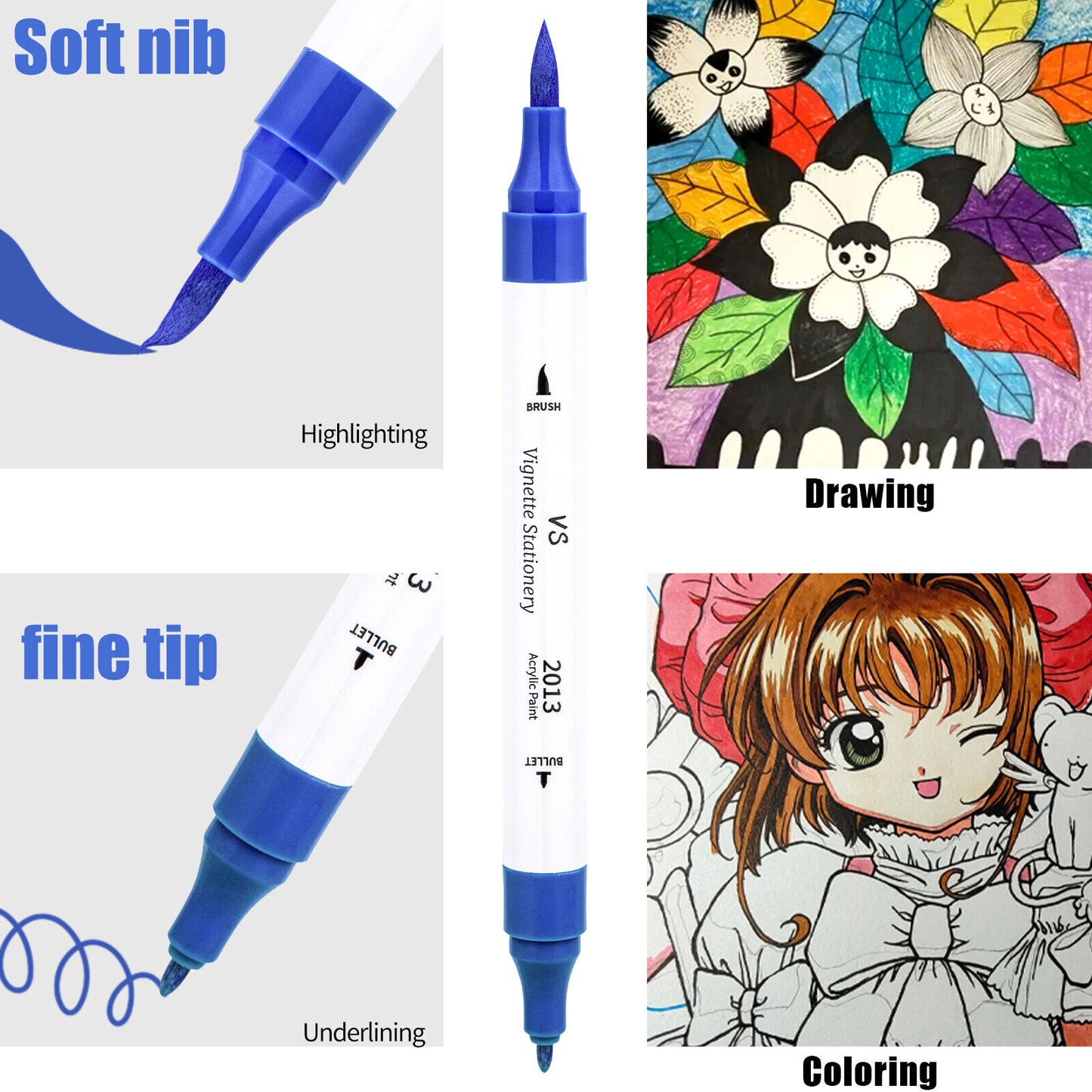 Acrylic Paint Drawing Pens Brush Fine Dual Nib Markers
