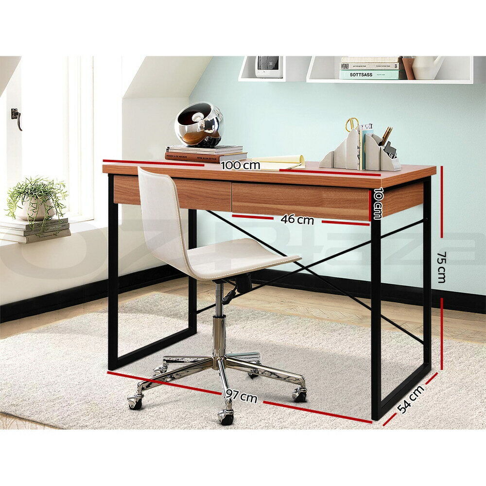 Artiss Karl Computer Desk Drawer Cabinet Home Office Study Table - Walnut 100CM