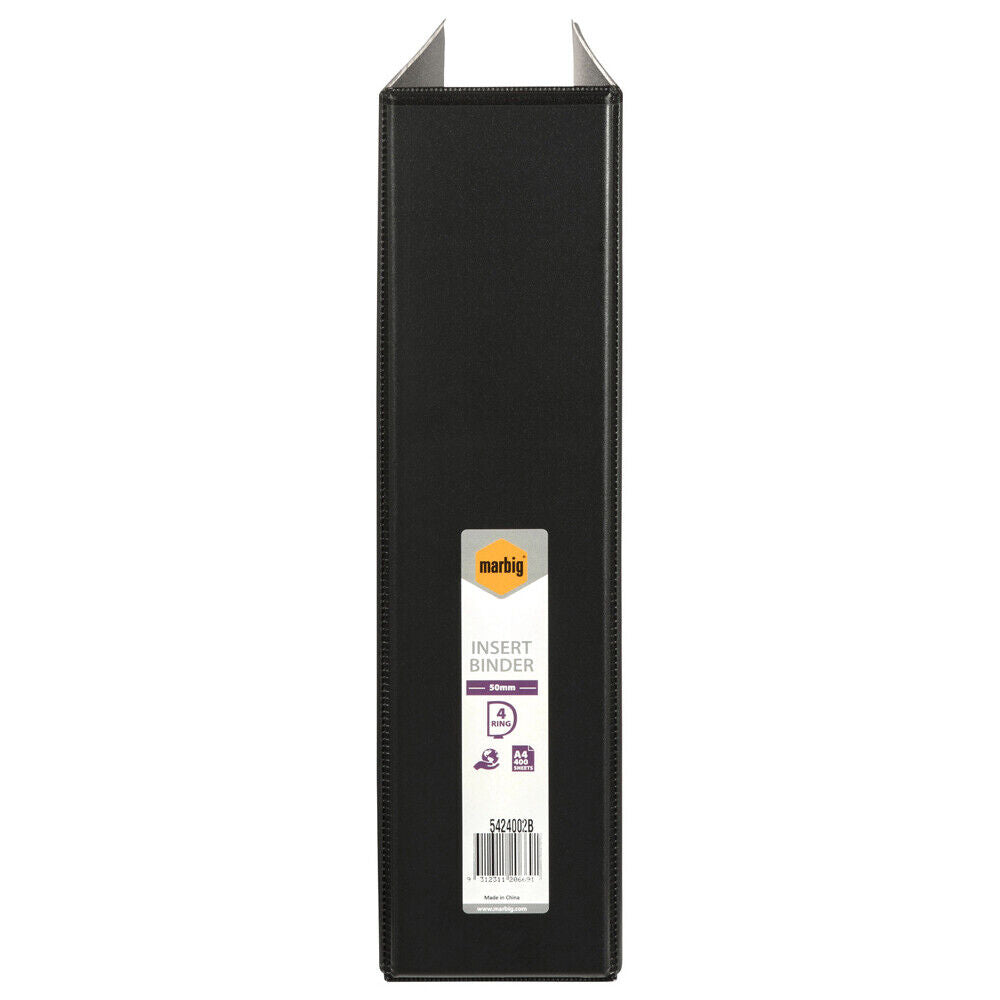 3x Marbig Clearview 4 D-Ring Insert Binder A4 File 50mm Document Organiser Black