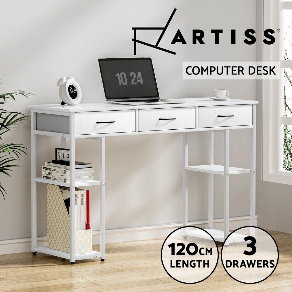 Artiss Computer Desk 3 Drawer Home Office Study Table 120CM White