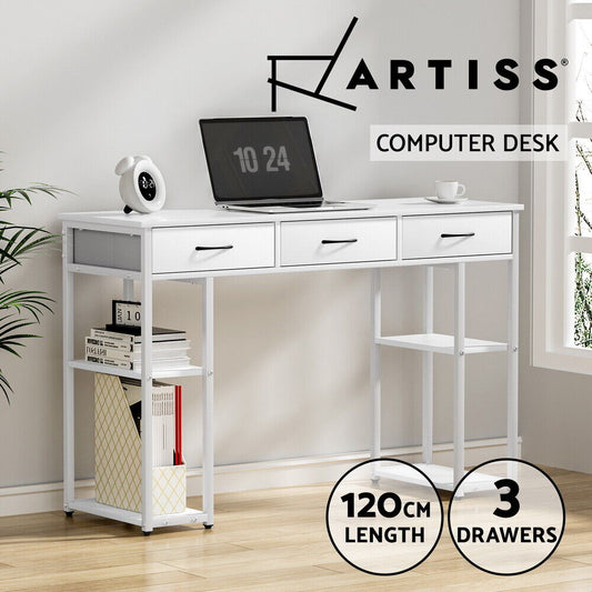 Artiss Computer Desk 3 Drawer Home Office Study Table 120CM White