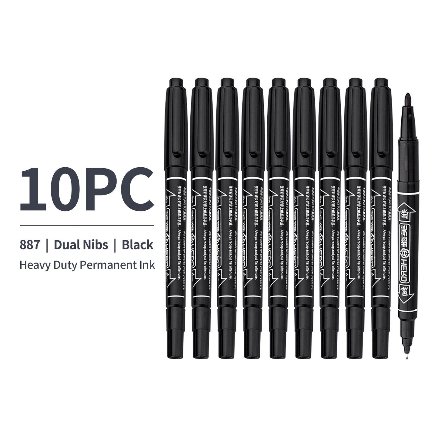 10x Fineliners Felt Tip Pens Dual Nibs Permanent Marking Pens (Black, Blue, Red)