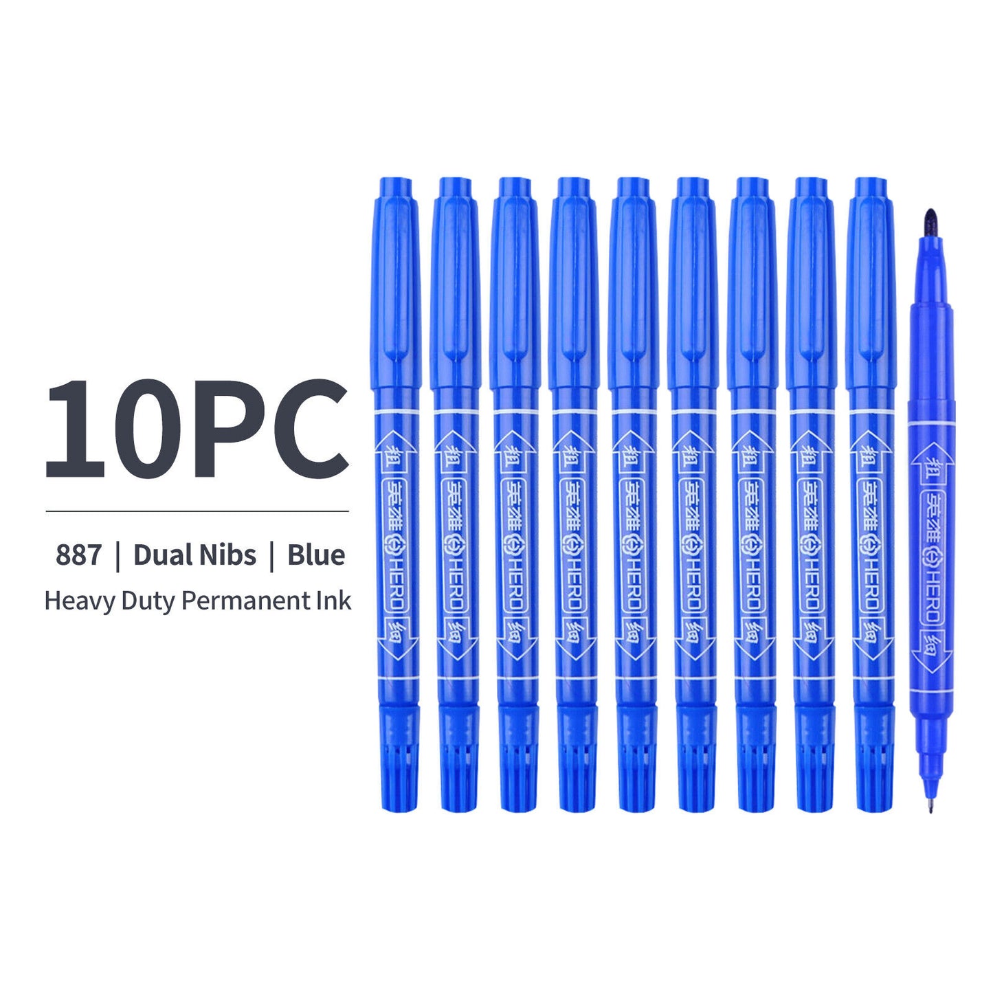 10x Fineliners Felt Tip Pens Dual Nibs Permanent Marking Pens (Black, Blue, Red)