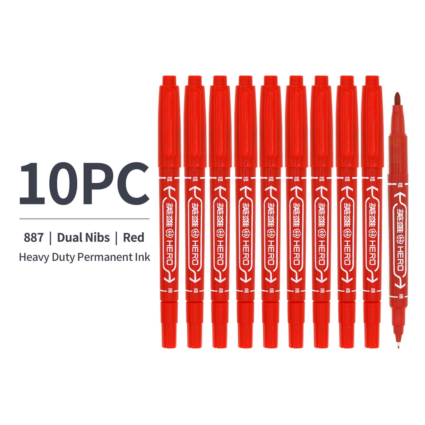 10x Fineliners Felt Tip Pens Dual Nibs Permanent Marking Pens (Black, Blue, Red)