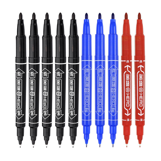 10x Fineliners Felt Tip Pens Dual Nibs Permanent Marking Pens (Black, Blue, Red)