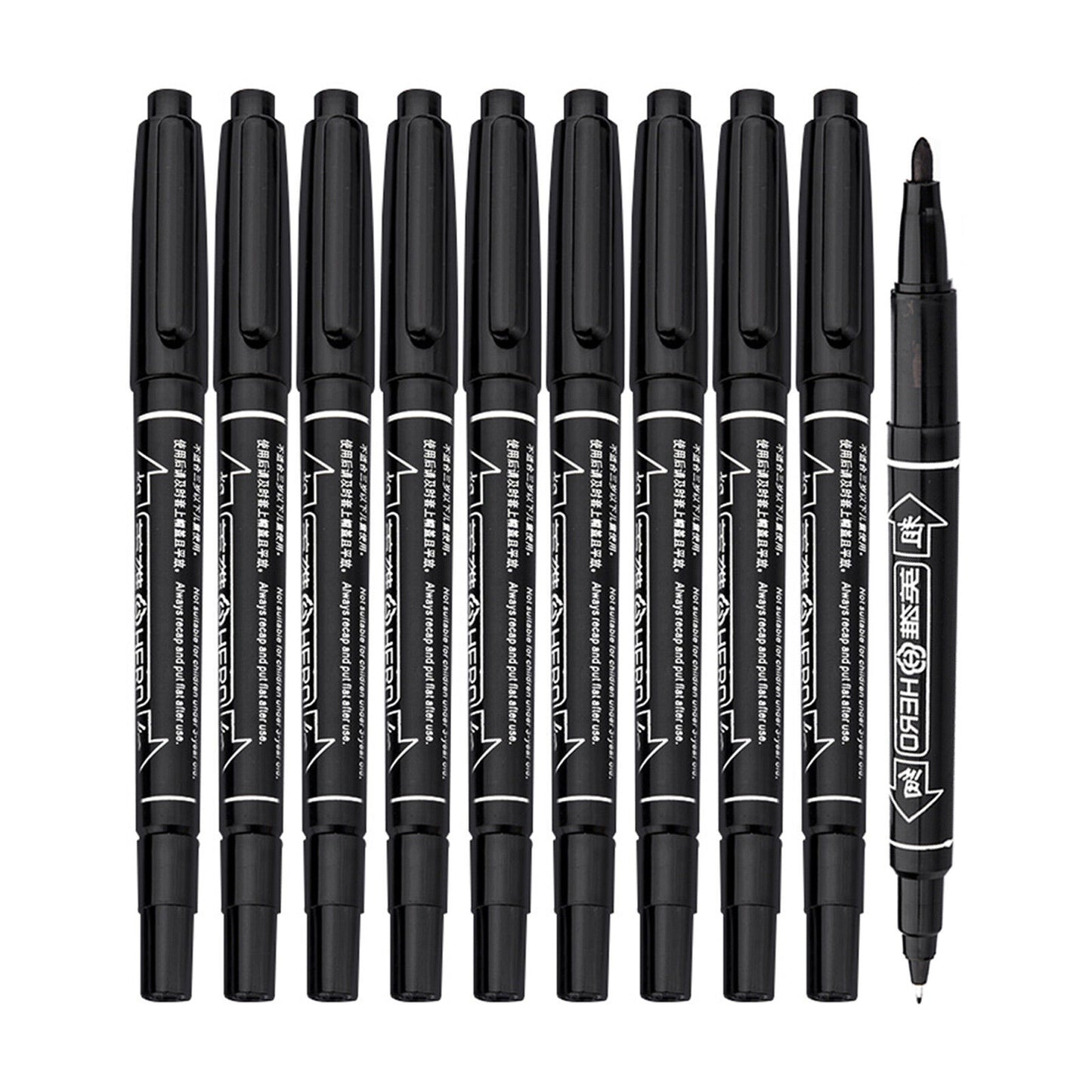 10x Fineliners Felt Tip Pens Dual Nibs Permanent Marking Pens (Black, Blue, Red)