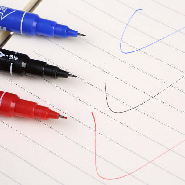 10x Fineliners Felt Tip Pens Dual Nibs Permanent Marking Pens (Black, Blue, Red)