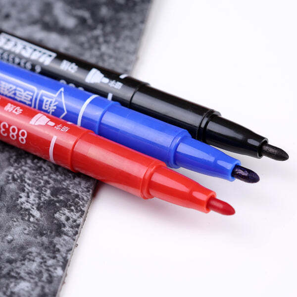 10x Fineliners Felt Tip Pens Dual Nibs Permanent Marking Pens (Black, Blue, Red)