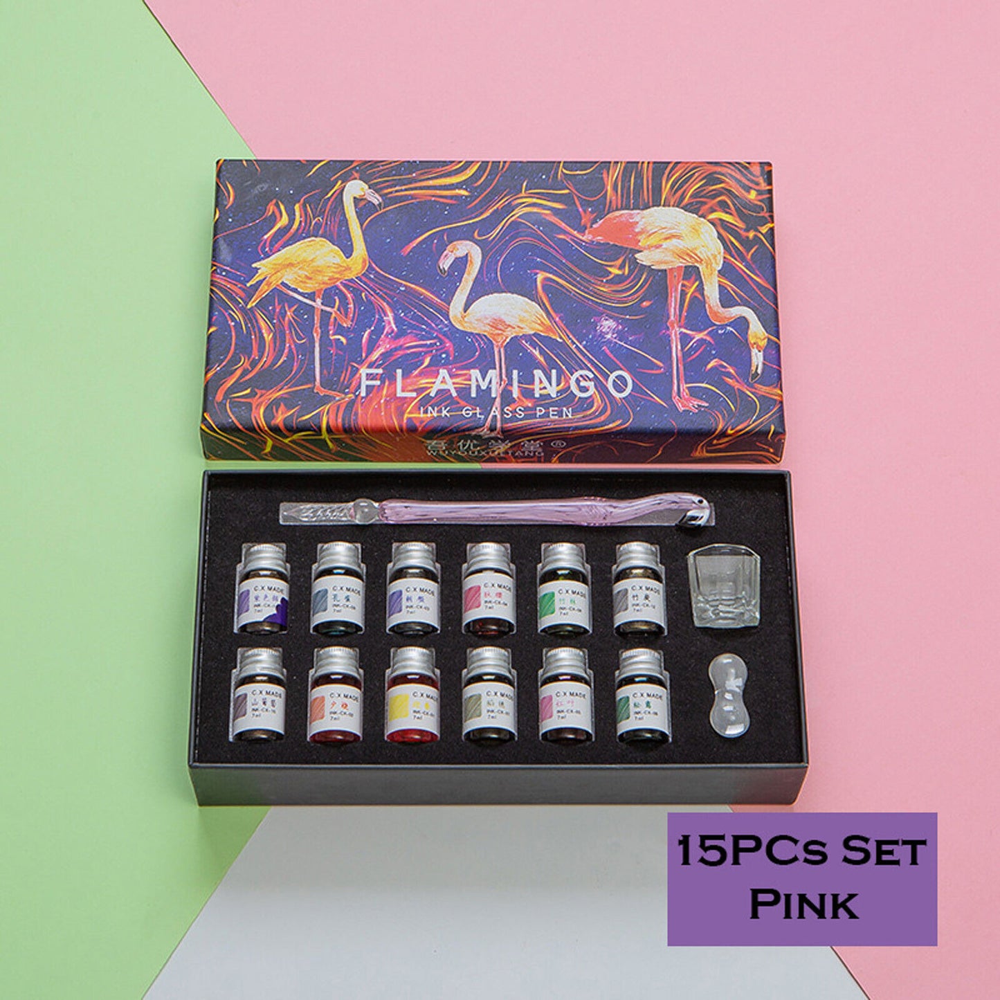 Crystal Flamingo Glass Dip Pen Ink Set Gift Pack Signature Dipping Calligraphy